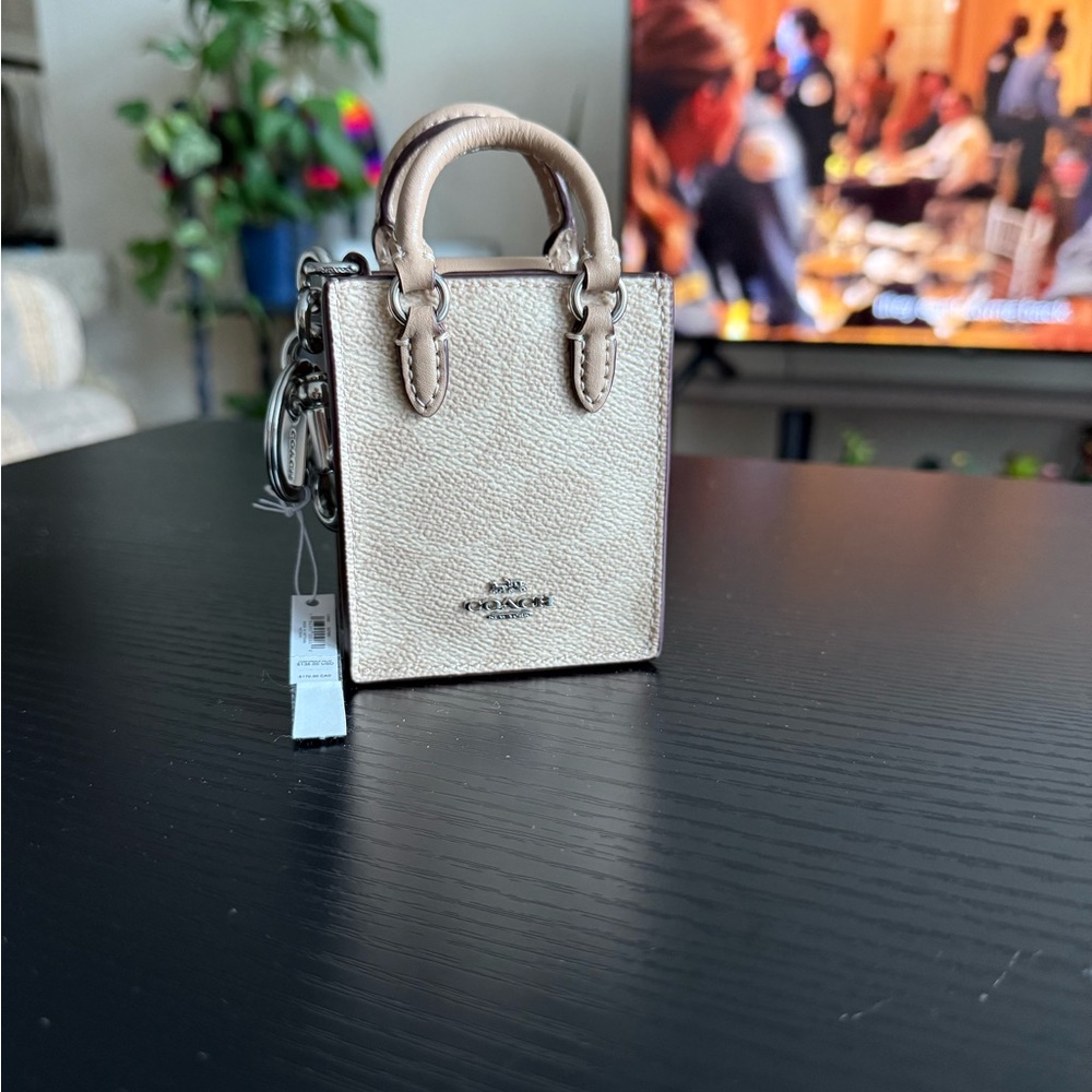 NWT Coach Tan Mini Tote Bag Bag Charm / Keychain